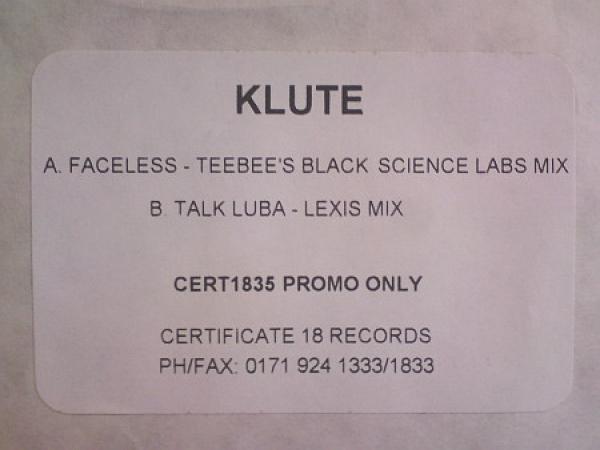 Klute - Faceless (Teebee's Black Science Labs Mix) / Talk Luba (Lexis Mix)